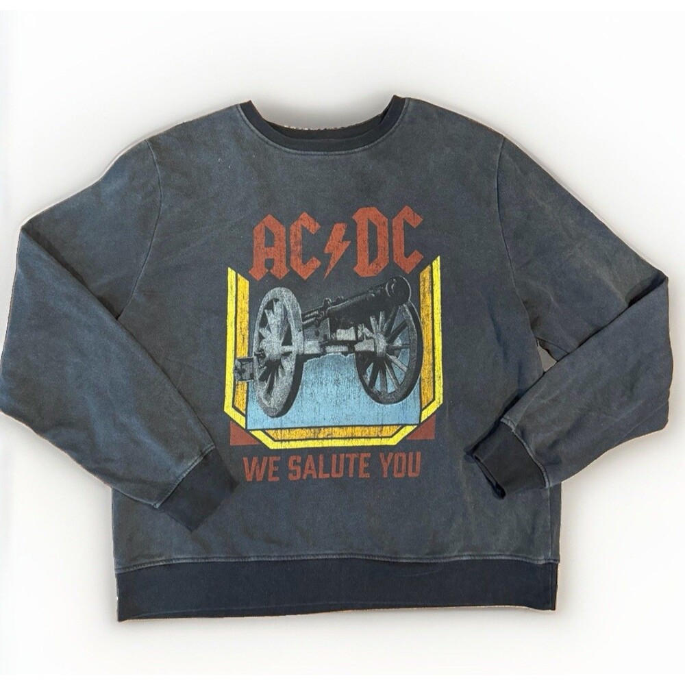 AC/DC Sweatshirt Mens Large Black Crew Neck Long Sleeve Graphic Stretch Pullover